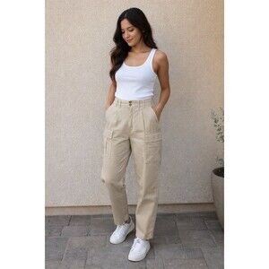 Banana Republic Cargo Pants Women 27/4 Beige Cotton Straight Leg Utility